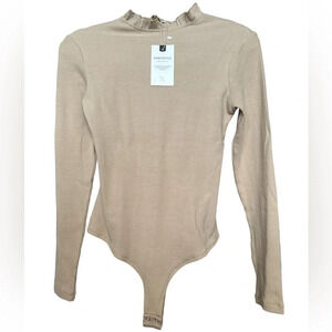 PINKMYSTYLE Long Sleeves Tan Brown Medium Bodysuit BNWT